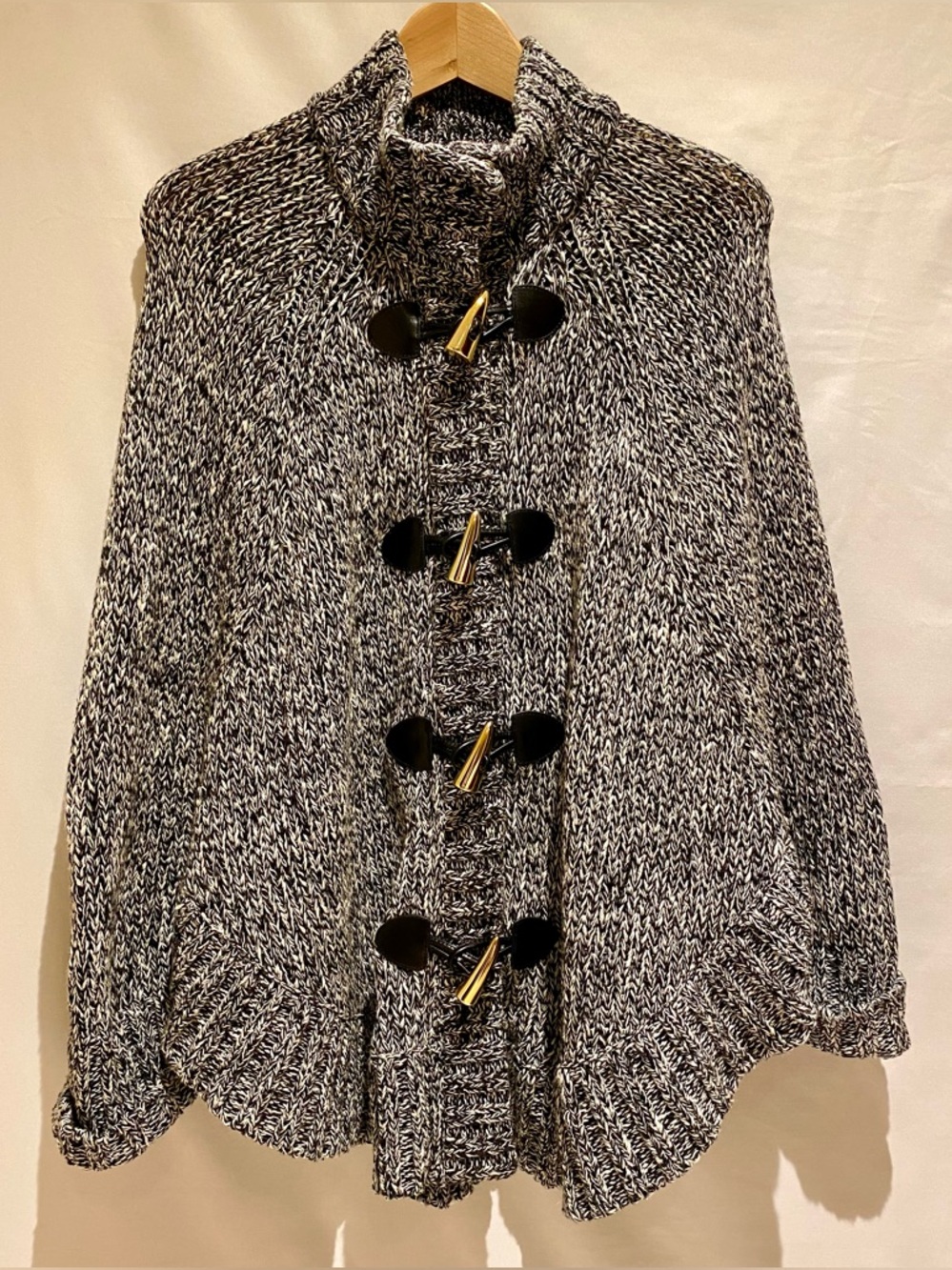 MICHAEL Michael Kors Black and White Knit Toggle Poncho